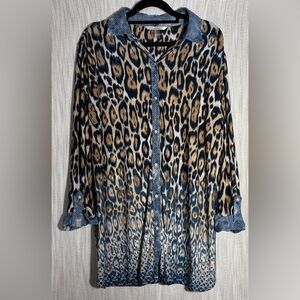 Peter Nygard Blue and Tan Patterned Shirt